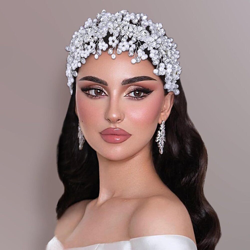 Bridal Crystal Pearl Headband Rhinestone Wedding Hair Accessories Flower Shape